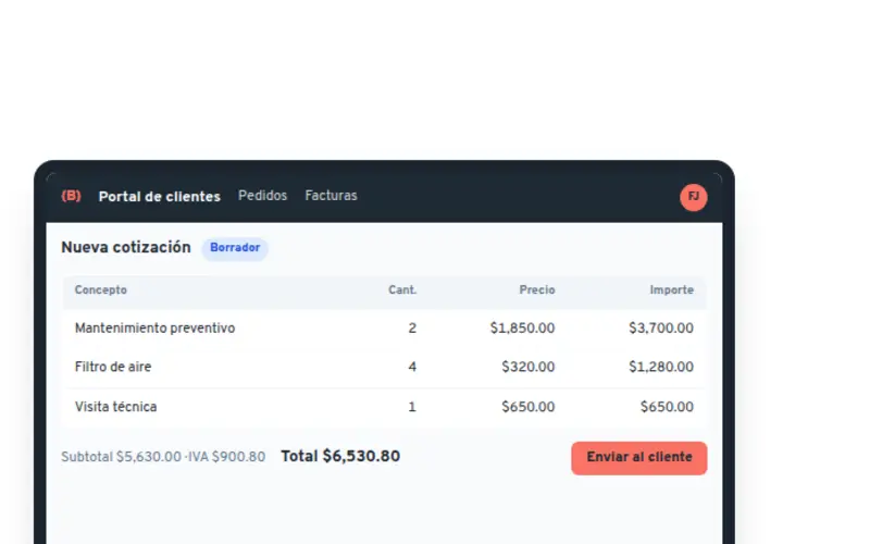 Portal de clientes con cotizador a medida